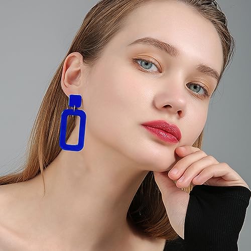 YUNXI 70s Vintage Minimalist Multicolor Acrylic Geometric Square Hollow Drop Dangle Neon Earrings Retro 80s Party Costume Accessory Jewelry for Women With Box2