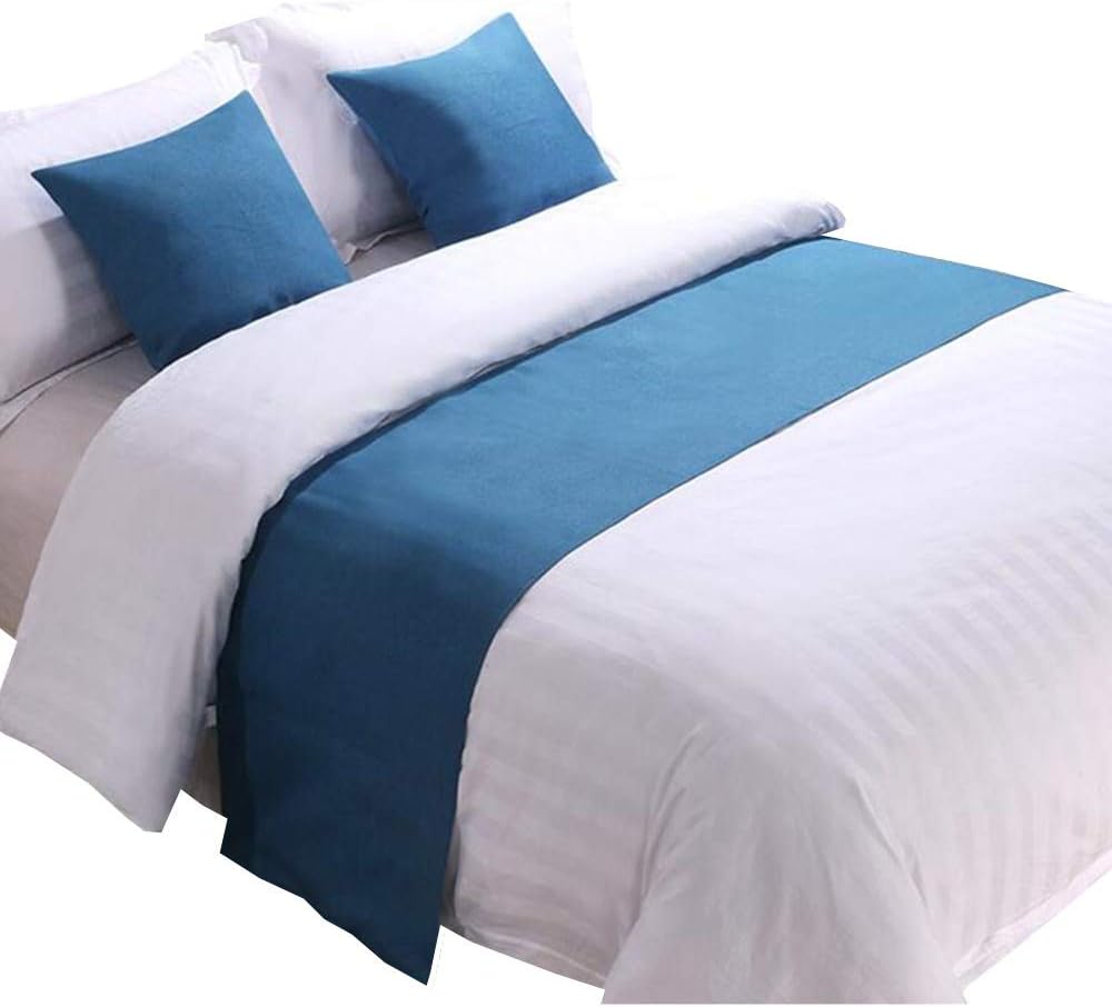 YIH Bed Runner Red 3 Pcs Set, Luxury Bedding Scarf Pad Decorative Table Runner Bed Protector Slip Cover for Pets, 1 Bed Runner + 2 Cushion Cover 94" x 19" Blue
