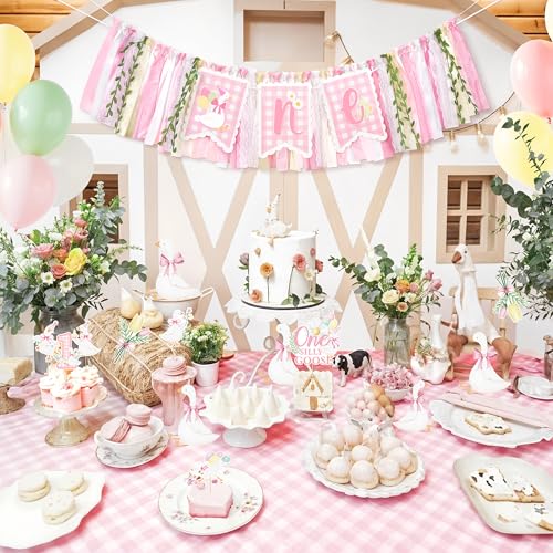 Image of Kriyokiaa One Silly Goose High Chair Banner One High Chair Banner Girl Photo Backdrop First Birthday Decorations for Girl Wall Hanging Decorations for Kids Bedroom