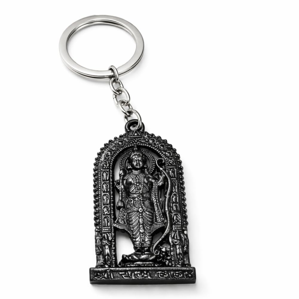 Lord Ram Keychain Black Metal | Ram Mandir Ayodhya Idol Key Ring | Hindu Religious Devotional Keychain for Bike, Car & Home Keys-image-40