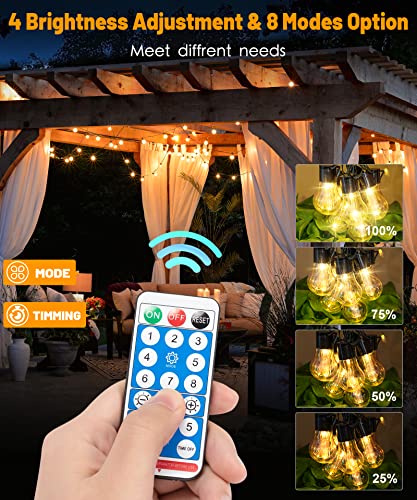 Solar Festoon Lights Outdoor, 14M/46FT USB&Solar String Outdoor with Remote, IP65 Waterproof Garden 30LED Shatterproof Bulbs for Gazebo Patio Party Wedding Decor, Gold - Image 6