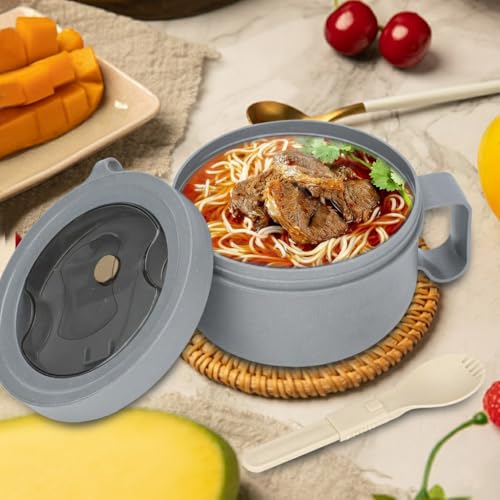 Image of 28 oz Soup Bowl with Handles, Microwave Ramen Bowl with Lid for Soup and Instant Noodles,Oatmeal, Gumbo, Salad,BPA Free (Rock Grey)