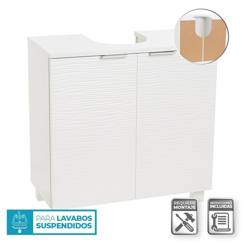 LOLAhome Mueble para Lavabo suspendido Blanco con Textura de 60 cm