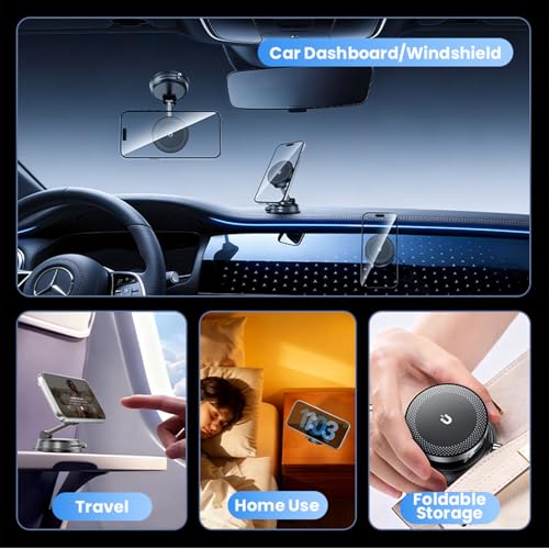 Image of 360 Adjustable Radio Magnetic Suction Phone Holder + MagSafe Car Mount for iPhone 17 /16 /15 /14 /13 /12, Air Plus & More - Perfect for Cars, Kitchen, Bedroom, Gym