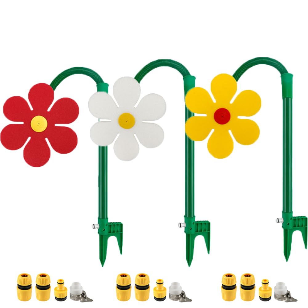 Crazy Daisy Sprinkler,360° Rotating Dancing Flower Water Sprinkler,Crazy Daisy Water Sprinkler for Yard Watering Dogs Kids Playing Red Yellow Garden Sprinklers (3mix)
