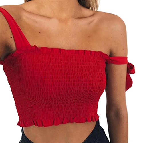 Crop Tops Chaleco sexy mujer Camisetas sin mangas blusa corta de verano Blusas halter de vendaje Para mujer Amlaiworld (Rojo, M)