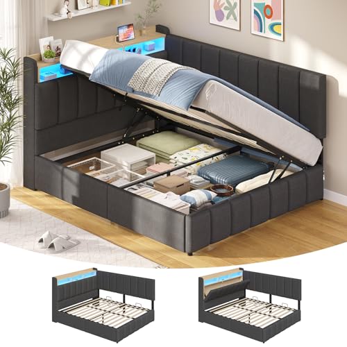 Polsterbett mit LED Beleuchtung, Jugendbett 140 x 200 cm, boxspringbett mit...