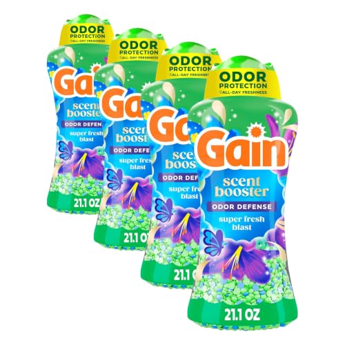 Image of Gain In-Wash Laundry Scent Booster Beads, Long-Lasting Fresh Beads for All Day Freshness and Odor Protection, Super Fresh Blast (Packaging May Vary), 21.1 Ounce (Pack of 4)