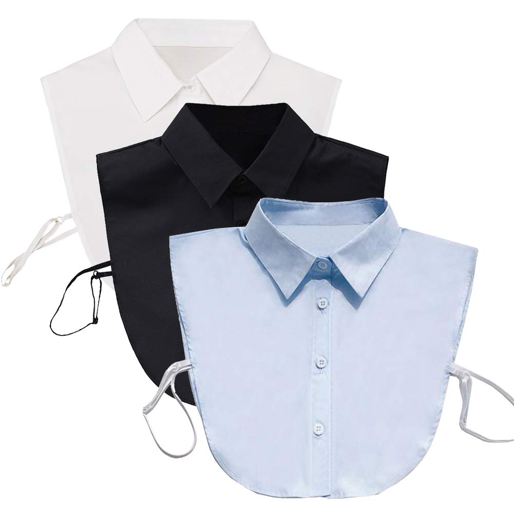 Shinywear Fake Collar Detachable Dickey Blouse Half Shirts Peter Pan Faux False Collar for Women Girls Favors, 3pcs White + Black + Denim, M