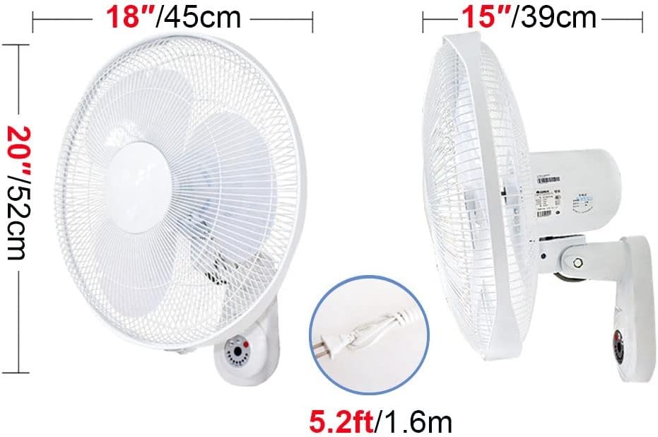White 18 Inch (45cm) Wall Mount Fan, Digital Household Wall Mount Fans With Timer & Remote Control, 3 Speed Settings, 120° Oscillating Function, For Use In Homes And Offices