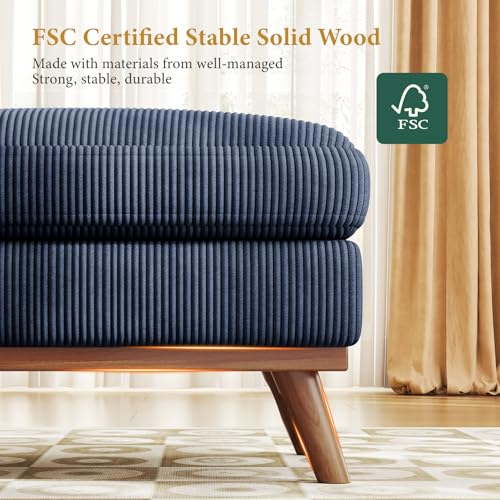 Image of Vesgantti Large Ottoman for Modular Sofa, 29.5 inch Corduroy Ottoman with Spring Cushion, Rectangle Foot Rest for Couch, Entrance Footstool with Wood Legs, Footstool for Living Room, Bedroom, Dark Blue