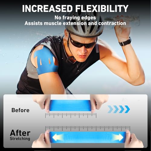 Image of Kinesiology Tape for Shoulder Precut, 12 PCS Shoulder Tape for Pain Relief, KTQUICK Original Cotton Waterproof & Breathable, Enhance Elastic Sports Tape for Pain Support and Muscle Sports, Blue