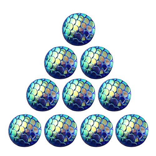 Youliang 100pcs Flat Bottom Resin Drill DIY Jewelry Accessories Crafts Tattoo Stickers Green 10mm Dragon Scale Resin Flat Back Round DIY Accessories for Earrings, Cufflinks, Rings and Other Crafts