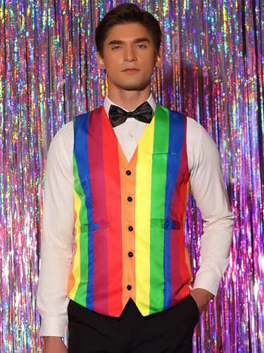 Lars Amadeus Rainbow Suit Vest for Men's Single Breasted V Neck Colorful Stripes Waistcoat2