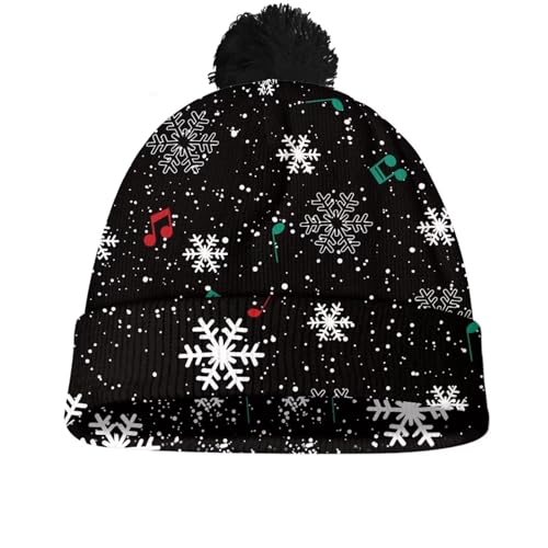 Babrukda Kids Beanie Hat with Fur Pom Warm Winter Knit Hat Thick Chunky Cuffed Cap for Outdoor Christmas Snowflake Beanies3