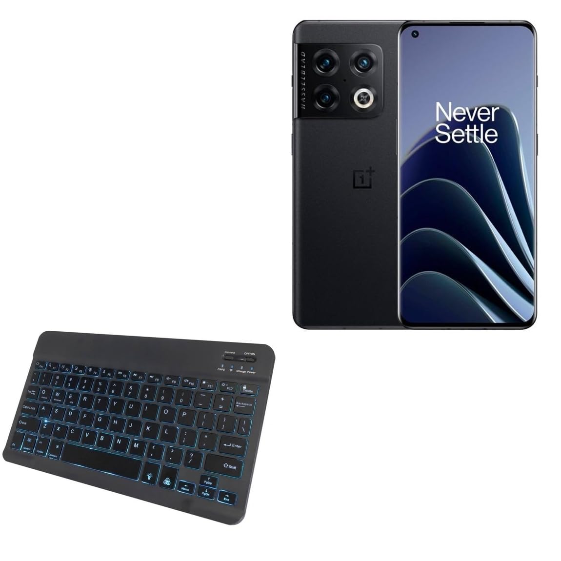 BoxWave Keyboard Compatible with OnePlus 10 Pro - SlimKeys Bluetooth Keyboard - with Backlight, Portable Slim LED 7 Colors - Jet Black