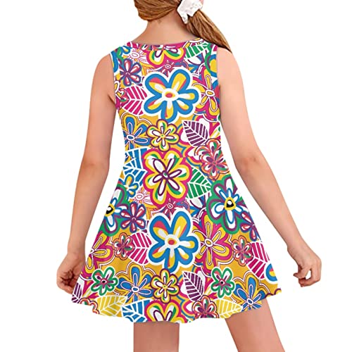 Horeset Tropical Flower Print Sleeveless Dress for Girls Toddler,Fashion Casual Twirl Dress Washable Sleeveless Dress2