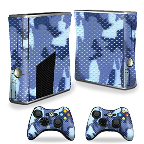 MightySkins Skin Compatible with Microsoft Xbox 360 S Slim + 2 Controller Skins wrap Sticker Skins Blue Camo