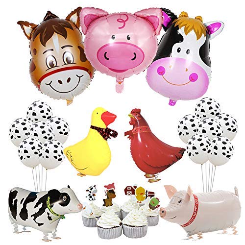 Farm Animal Party Decorations Farm Walking Balloons Cupcake Toppers for Boy or Girls Barnyard Birthday Party Supplies