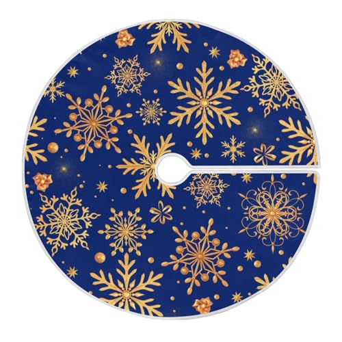 Christmas Tree Skirt 48 inch Gold Snowflake Christmas Blue Xmas Xmas Tree Skirt Large Holiday Party Tree Mat Rustic Christmas Decorations New Year Xmas Ornaments