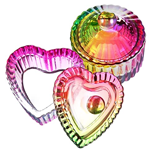 Mikinona 2pcs Colorful Acrylic Dappen Dishes with Lids Round Heart-shaped Storage Bowls for Monomer Nail Polish and Decorations Sturdy Glass Containers for Nail Art Tools