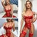 ssgrlvok Sexy Lingerie for Women Lingerie Set with Garter Belt Floral Embroidered Lace Bodysuit Teddy Baby Dolls Panty Large 576 Dark Red L