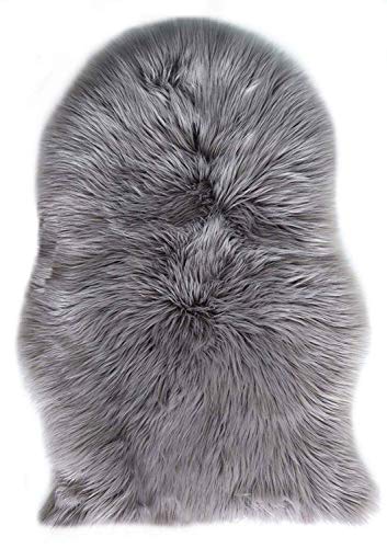 SXYHKJ Faux Lammfell Schaffell Teppich Lammfellimitat Teppich Longhair Fell Optik Nachahmung Wolle Bettvorleger Sofa Matte (Grau-1, 60 x 90 cm (Unregelmäßig)