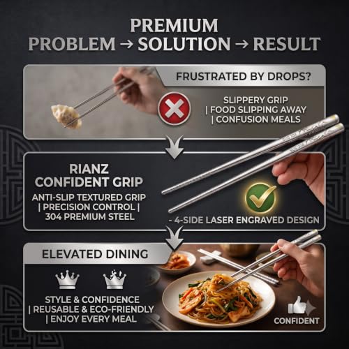 Image of RIANZ 304 Stainless Steel Korean Chopsticks 23.5 cm, Laser Engraved, 1 Pair