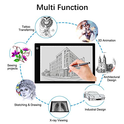 Ultra-Thin Portable LED Light Box Tracer USB Power Cable Dimmable Brightness Artcraft Tracing Light Pad Light Box for Diamond Paint Artists Drawing Sketching Designing Stencilling (A4)
