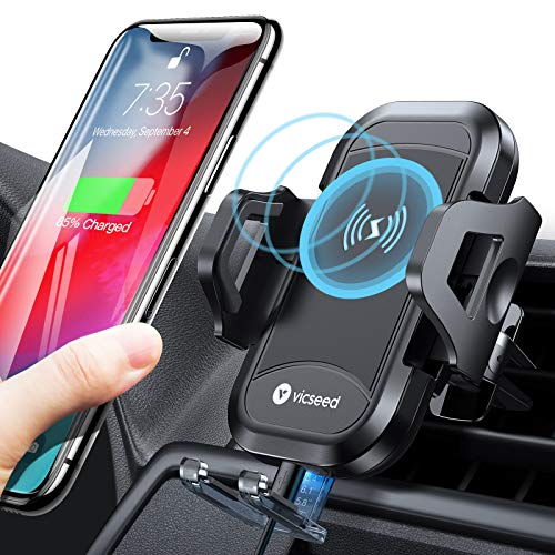 VICSEED Wireless Car Charger Mount Fast Charging Qi Wireless Car Charger 7.5W 10W Qi Car Charger Air Vent Phone Holder for Car Mount Fit for iPhone SE 11 Pro Max X XS XR Samsung S20 Note10 S10 LG etc.