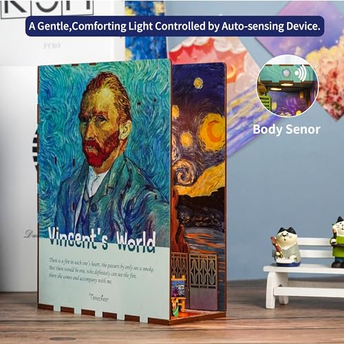 Tonecheer DIY Book Nook Kit, Puzzle 3D in Legno Adulti fai da te Libro Nook Miniature da Costruire Modellismo da Costruire, Book Scaffale Inserto Decorazione Regalo Creativo(Il Mondo di Vincent)