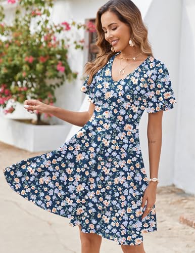 Image of Zeagoo Womens Summer Dress Casual Swing Sundresses Floral Ruffle Short Sleeve Wedding Guest Dress Beach Mini Dress 2026