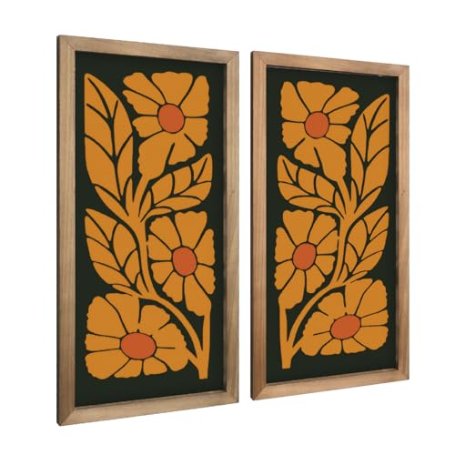 pechpell 2pcs Mid Century Modern Wall Decor, 15.7x7.9in Wooden Fl...