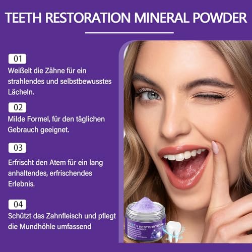 Zahnpulver Gegen Verfärbungen, 2 Stück Teeth Whitening Powder, Zahnreparatur Mineralpuder, Zahnweiss Pulver fur Frischer Atem, Effektiv bei der Stärkung von Zähnen und Zahnfleisch (100G)