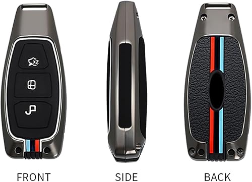 Miniatura 2 de ontto Funda para llavero de automóvil de 3 botones para Ford Focus ST de doble protección, plateado
