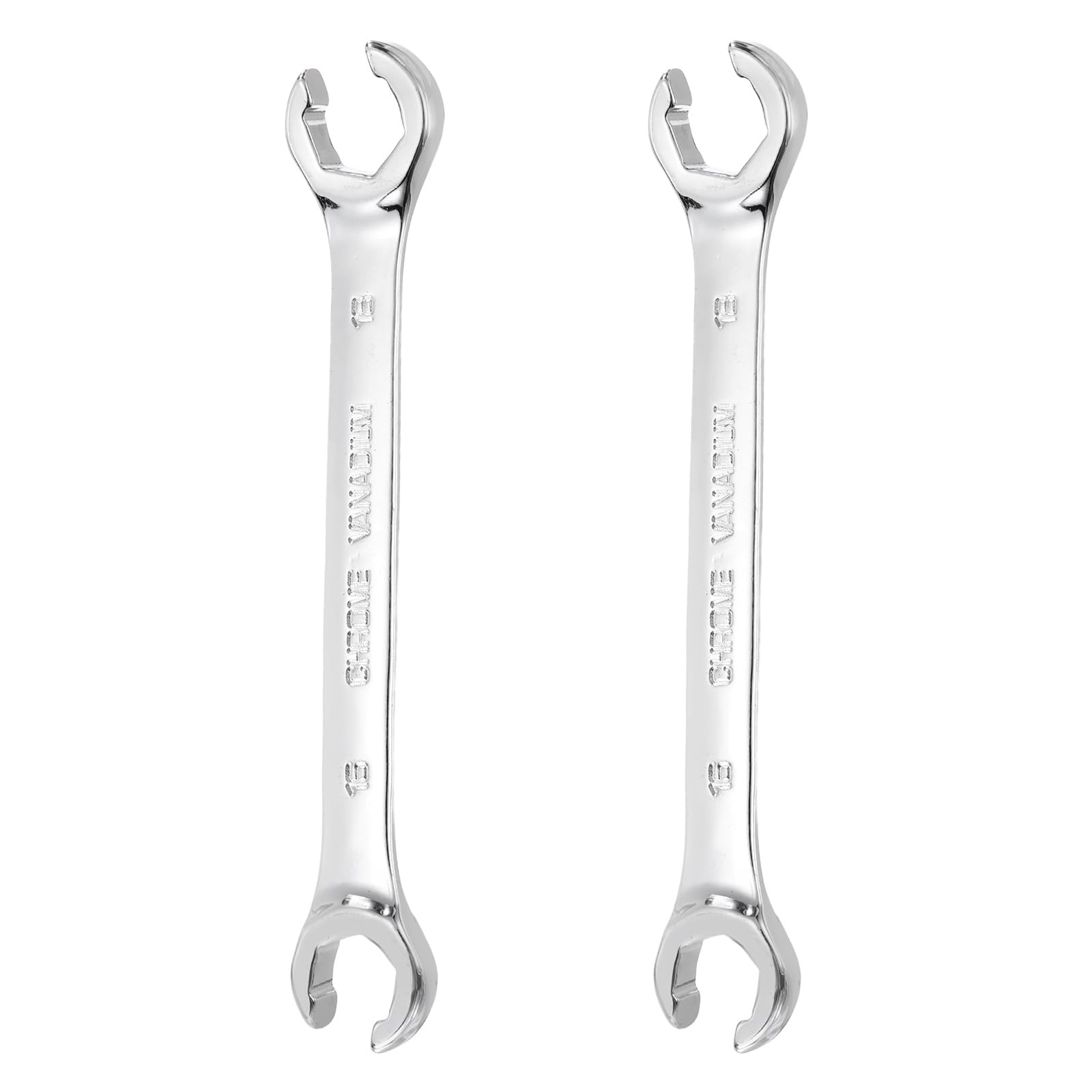 sourcing map 2 Pcs Flare Nut Wrench 16mm x 18mm Metric Double Open End Thick Spanner Mirror Polish Finish 45# Steel Brake Line Wrench for Fuel Tube Hose Transmission Line, Silver
