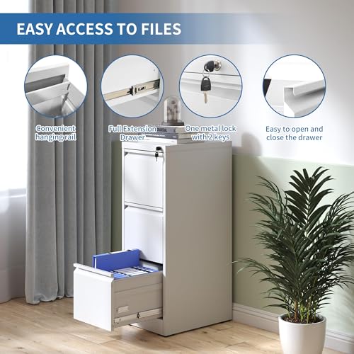 Image of 3 Drawer File Cabinet with Lock,Metal File Cabinet for Home Office