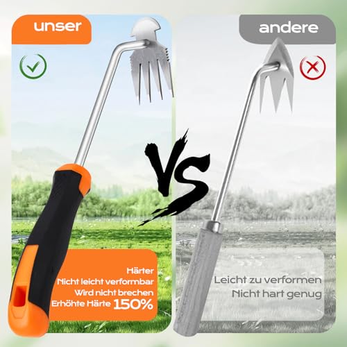Unkraut Entferner Gerät Edelstahl, Unkrautjäter Verbesserte Gartenarbeit Hand Unkrautstecher, Fugenkratzer Mit Stiel Gartenwerkzeug Unkrautentferner (Orange) – Bild 4