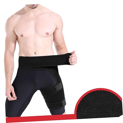 Miniatura 3 de Correa protectora de cadera ajustable para aliviar la tensión muscular, manga de compresión negra para correr y levantamiento de pesas