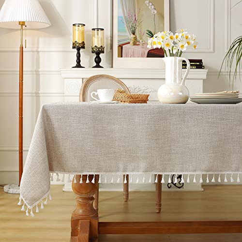 Image of Laolitou Rustic Lattice Tablecloth Cotton Linen Waterproof Tablecloths Square Table Cloths for Kitchen Dining,Party,Holiday,Christmas,Buffet Coffee Lines Rectangle,55''x102'',8-10 Seats