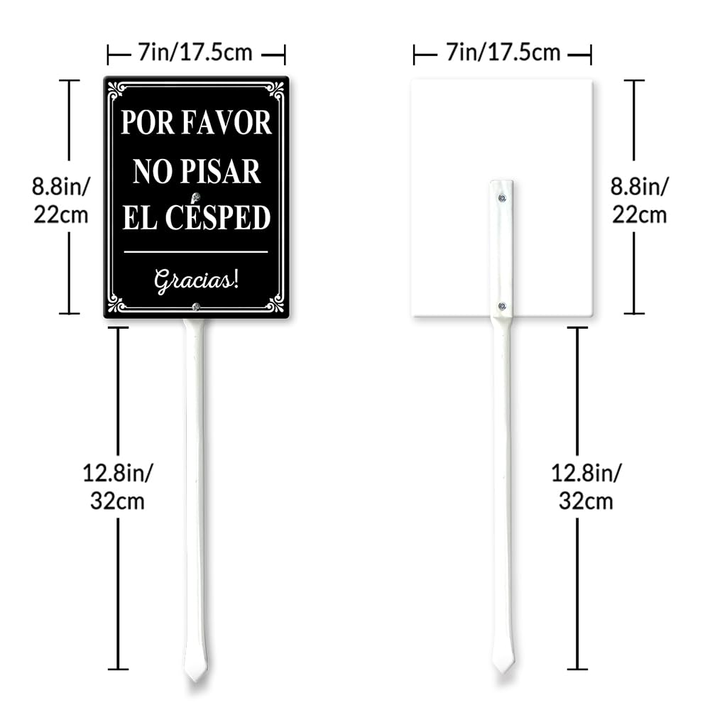 Por Favor No Pisar El Cesped (Por Favor No Pisar El Césped) Letrero de patio con estacas de 17,5 x 22 cm, letreros de aluminio resistente para patio, sin óxido, bilingüe Stay Off Garss en