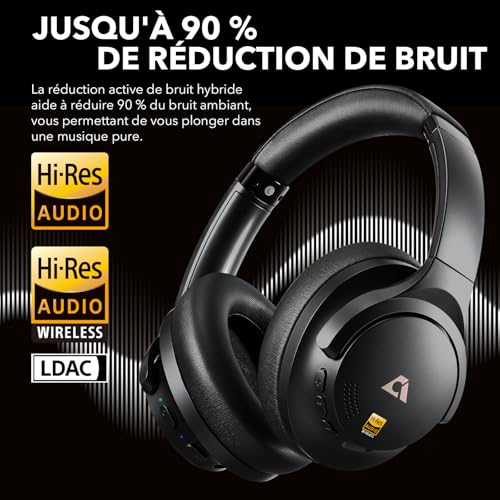 1Mii AI Y8+ Casque Bluetooth 6.0 sans Fil à Réduction de Bruit Active Hybride, Son LDAC Hi-Res Audio, 100H d'Autonomie, Confortable Over-Ear, Traduction IA Chat Vocal EQ Personnalisé Via App - Noir – Image 5