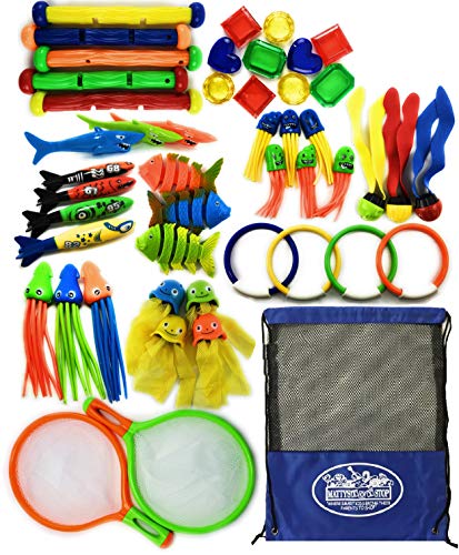 Matty's Toy Stop 47 Piece Super Ultimate Dive Set for Diving/Swimming Pools Featuring Dive Sticks,...