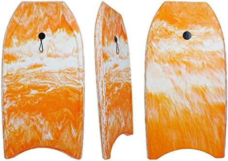 ATUNAS 33 inch Small Bodyboard for Kids and Teens , Surf Ocean Body Boards for Beach with Surfing Wrist Leash | Solid PE/EVA Closed-Cell Waterproof Foam (Orange)