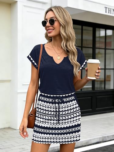 Image of SAUKOLE Women Summer T Shirt Dress Casual Short Sleeve V Neck Dress with Pockets Drawstring Waist Short Dresses