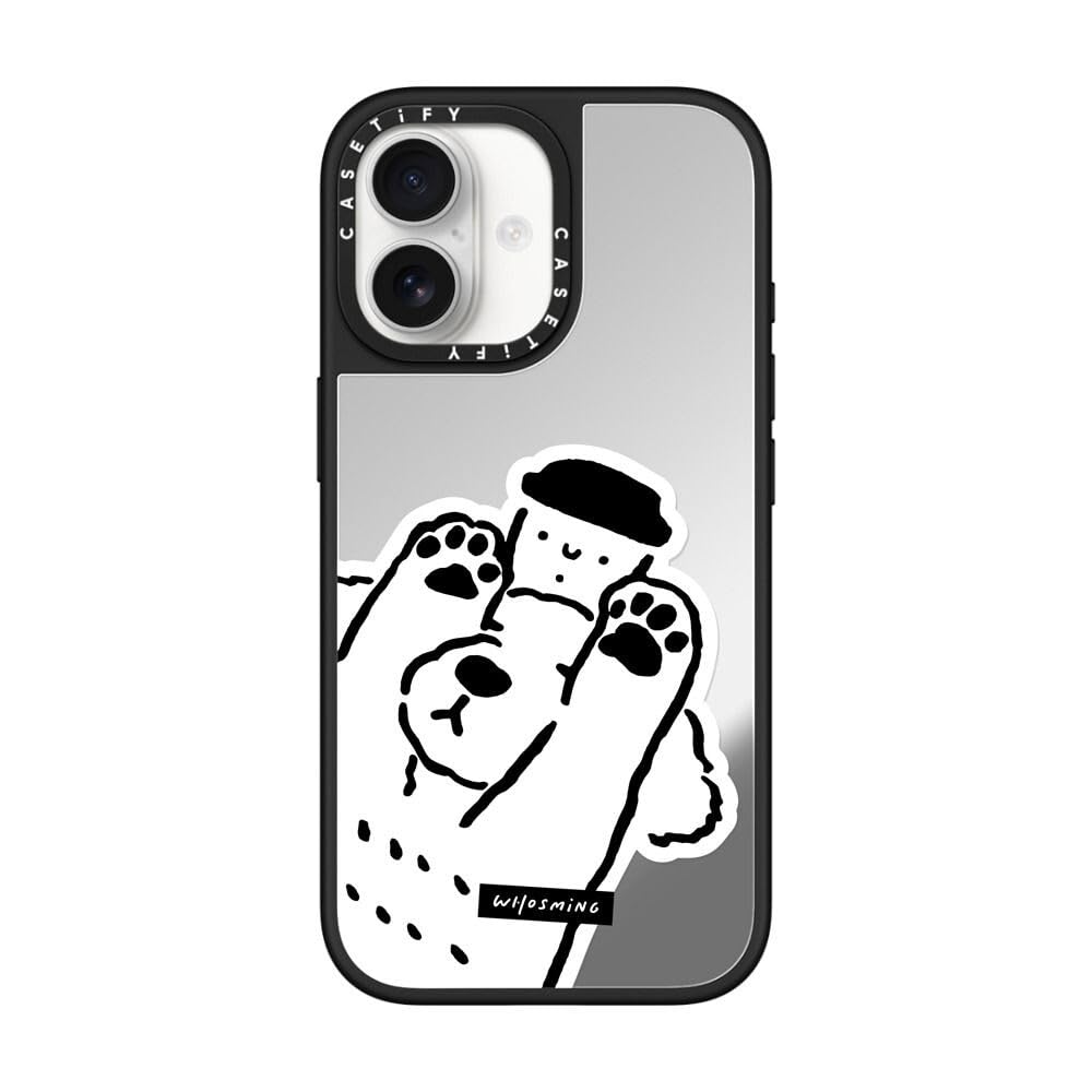 CASETiFY ミラー iPhone 17 ケース [鏡面(スマホカバー) / MagSafe対応/指紋防止] - DOG LOVES COFFEE - シルバー (ブラックバンパー)