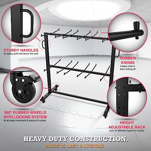 Folding Chair Rack Cart - Storage Dolly With Wheels, Heavy Duty Holder for 84 Chairs or 12 Tables of 900 LBS Capacity - Includes Outdoor Cover
