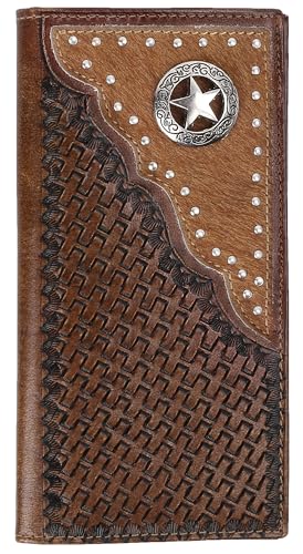 Image of F&L CLASSIC Men's RFID Vintage Look Genuine Leather Long Bifold Wallet Checkbook Wallets,brown,240-80
