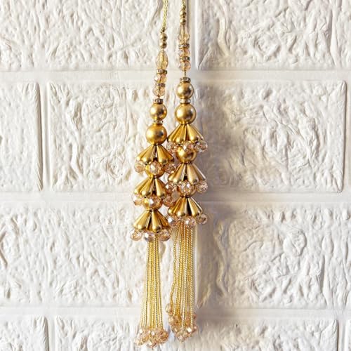 Image of Adikala Craft Store Handmade Ethnic Latkan Tassel Set of 2 for Saree Pallu, Blouse, Suits, Dupatta, Lehenga Decor (Golden Pipe 3L)