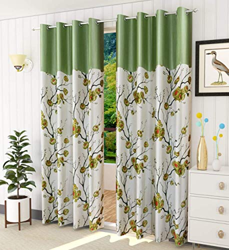 Image of Galaxy Home Decor Rose Printed Half Translucent Curtains for Door 7 Feet, Pack of 2, Green (Green, Door 7 Feet)